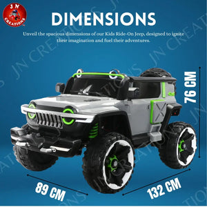 Heavy-duty 12V Battery Operated 4X4 Kids Ride on Jeep, Model WN-1166, in grey with vibrant green accents, featuring a large size and rugged tires for an immersive driving experience."