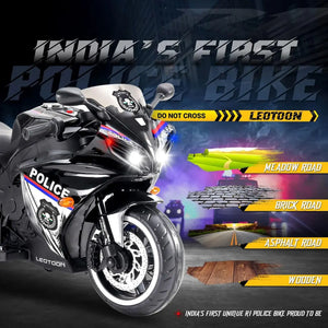 12V electric police bike for kids, black and white ride-on toy. www.usmile.toys