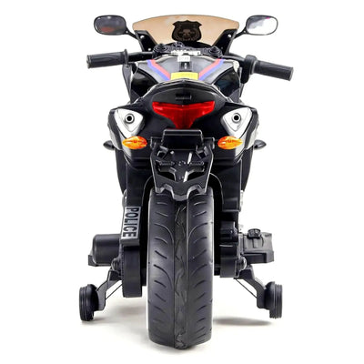 12V electric police bike for kids, black and white ride-on toy. www.usmile.toys