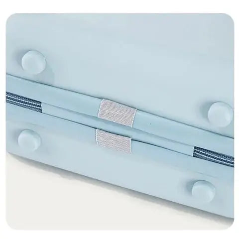 Durable light blue kids cosmetic travel case with top handle, perfect for organizing makeup and toiletries on trips. www.usmile.toys