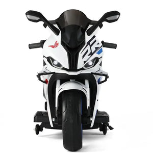 Usmile Toys black battery-powered kids' biggest bike with realistic exhaust pipes, comfortable black seat, and red rim details. www.usmile.toys