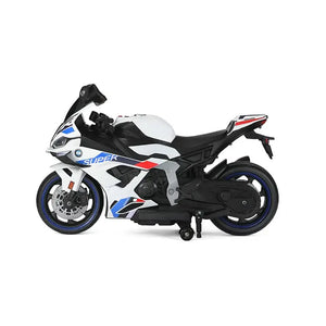 Usmile Toys black battery-powered kids' biggest bike with realistic exhaust pipes, comfortable black seat, and red rim details. www.usmile.toys