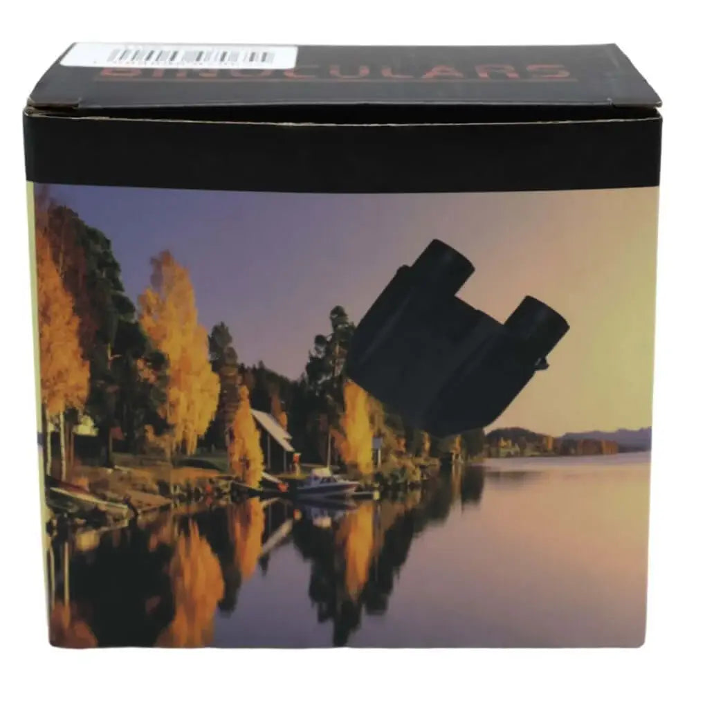 Box with binoculars on a scenic lake cover