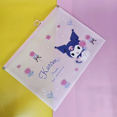 Kuromi Transparent Zipper Pouch – Cute Sanrio-themed stationery bag with floral design, perfect for kids' return gifts. Best kids' return gift online with free delivery across India