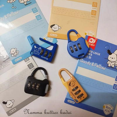 Colorful combination locks with packaging on a white surface