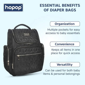 Versatile black maternity backpack, offering ample storage and easy access for busy parents on the go. www.usmile.toys