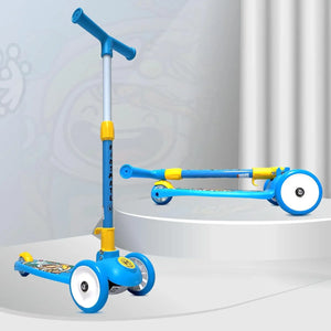 Kidsmate Leo Kick Scooter in black, designed for kids with 3 adjustable height settings, broad PVC wheels, and a reliable rare brake. Its foldable design makes storage and transport easy." www.usmile.toys