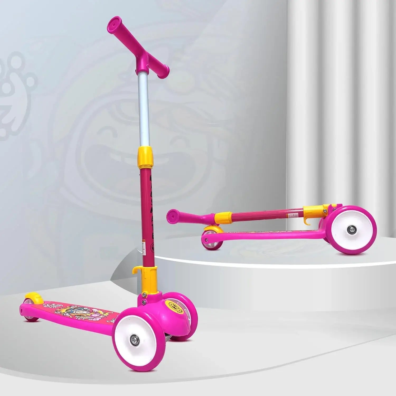Kidsmate Leo Kick Scooter in black, designed for kids with 3 adjustable height settings, broad PVC wheels, and a reliable rare brake. Its foldable design makes storage and transport easy." www.usmile.toys www.usmile.toys 