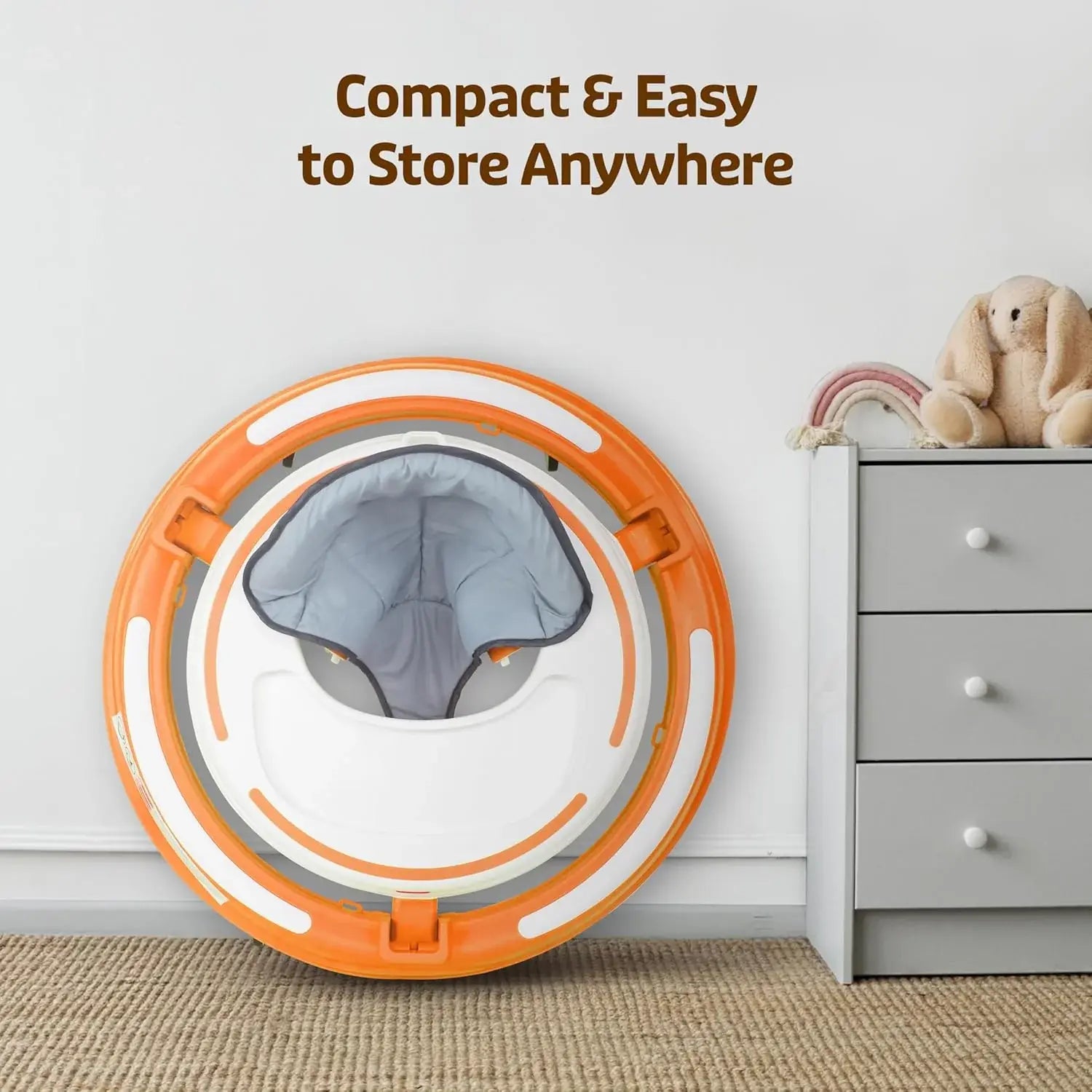 Usmile Toys LuvLap 360° Joy baby walker in orange, offering stable support and engaging playtime for toddlers.