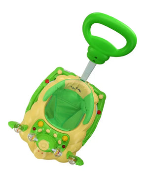 Engaging green and yellow baby walker with rocker mode, promoting child development and mobility. www.usmile.toys