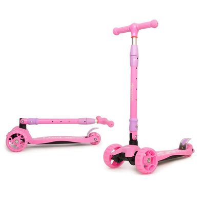 LuvLap Joy 3-Wheel Kick Scooter with vibrant orange and green design, ideal for kids, featuring LED light-up wheels for added visibility and excitement during rides." www.usmile.toys