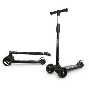 LuvLap Joy 3-Wheel Kick Scooter with vibrant orange and green design, ideal for kids, featuring LED light-up wheels for added visibility and excitement during rides." www.usmile.toys