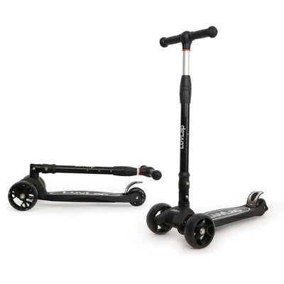 LuvLap Joy 3-Wheel Kick Scooter with vibrant orange and green design, ideal for kids, featuring LED light-up wheels for added visibility and excitement during rides." www.usmile.toys