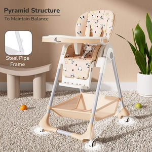 White and grey Marshmallow Lite baby high chair with 6 adjustable height levels, comfortable and secure for infant feeding, featuring a playful bear motif. www.usmile.toys