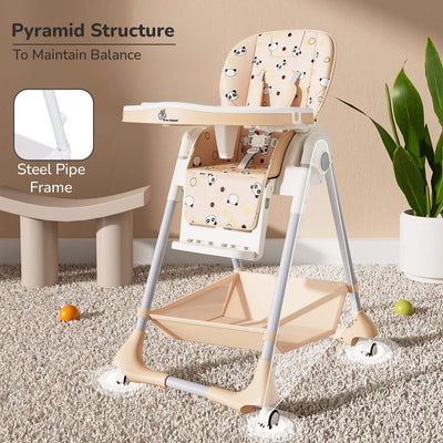 White and grey Marshmallow Lite baby high chair with 6 adjustable height levels, comfortable and secure for infant feeding, featuring a playful bear motif. www.usmile.toys