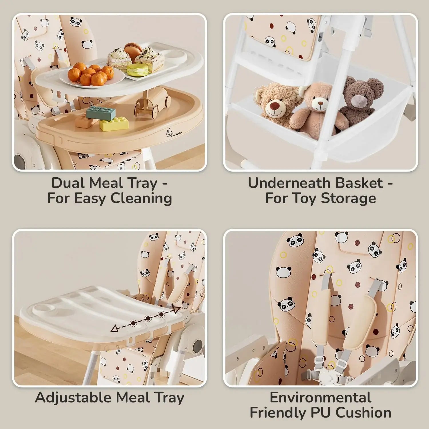 Marshmallow Lite 6-level adjustable baby high chair with bear design for feeding. www.usmile.toys