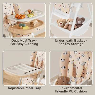 Marshmallow Lite 6-level adjustable baby high chair with bear design for feeding. www.usmile.toys