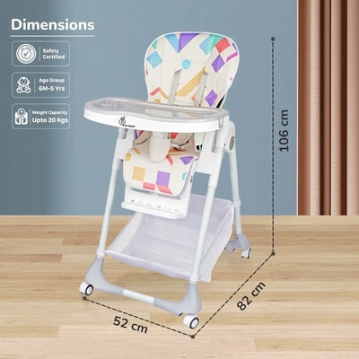 White and grey Marshmallow Lite baby high chair with 6 adjustable height levels, comfortable and secure for infant feeding, featuring a playful bear motif. www.usmile,toys