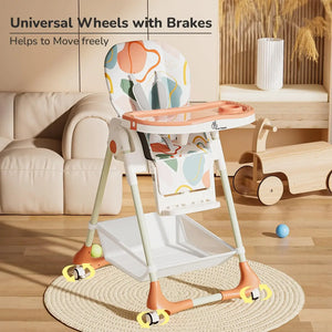 White and grey Marshmallow Lite baby high chair with 6 adjustable height levels, comfortable and secure for infant feeding, featuring a playful bear motif. www.usmile,toys