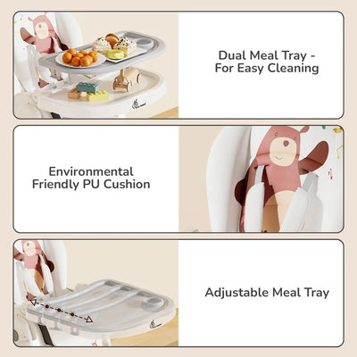 Marshmallow Lite Baby Feeding High Chair for babies, adjustable to 6 levels, with a cute bear design on the backrest and a removable tray. Ideal for baby feeding time on usmile.toys. www.usmile.toys