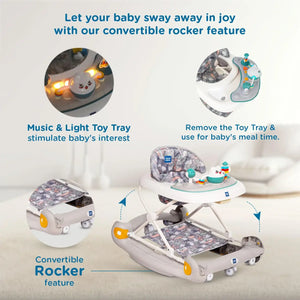 Multi-functional Mee Mee baby walker, aiding in walking development and providing entertainment with a rocking feature. www.usmile.toys