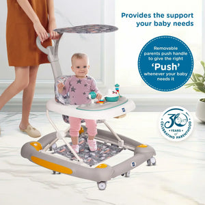 Multi-functional Mee Mee baby walker, aiding in walking development and providing entertainment with a rocking feature. www.usmile.toys