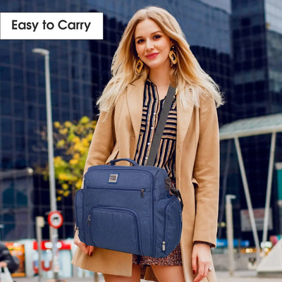 Practical and stylish blue diaper bag for mothers, designed for easy organization of baby essentials on the go. www.usmile.toys