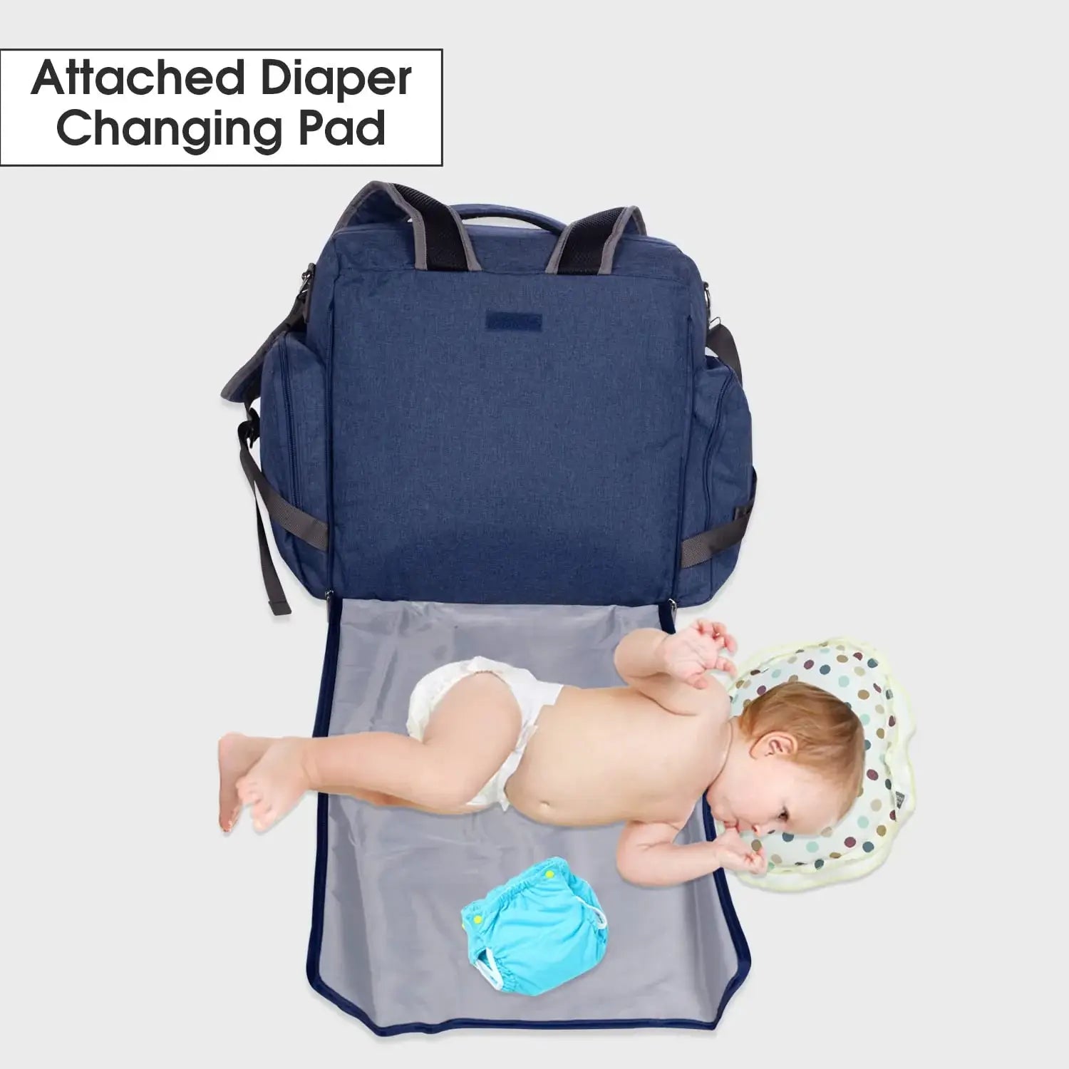 Practical and stylish blue diaper bag for mothers, designed for easy organization of baby essentials on the go. www.usmile.toys