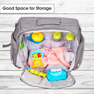 Front view of a blue textured messenger-style diaper bag with various compartments and a Mee Mee brand label. www.usmile.toys