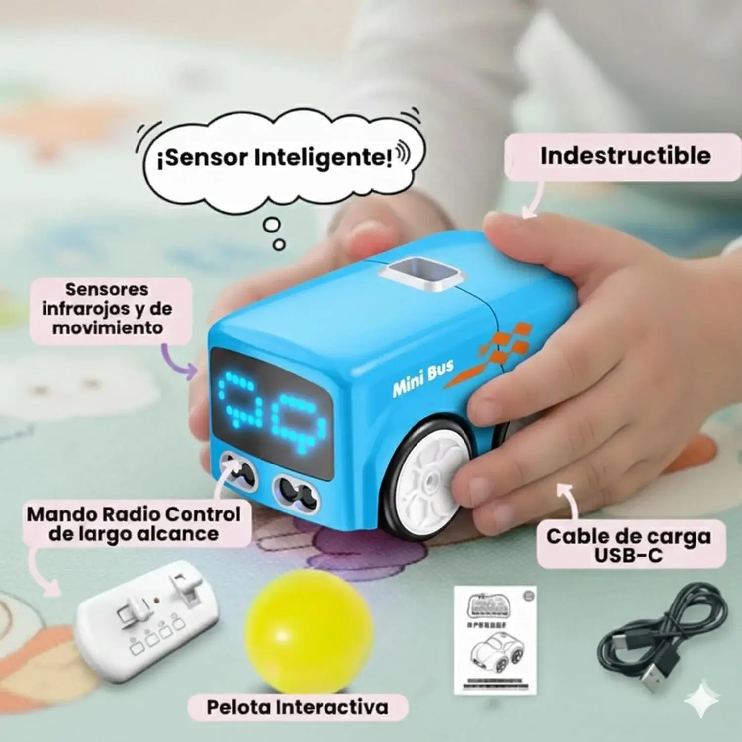 Mini Bus RC Toy for Kids, Smart Sensory Robot Car - Assorted Colour