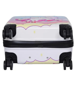 Premium kids luggage with vibrant 3D unicorn and rainbow design, durable trolley bag with spinner wheels for travel. www.usmile.toys