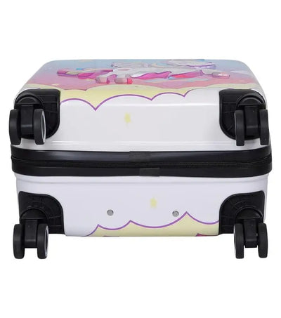 Premium kids luggage with vibrant 3D unicorn and rainbow design, durable trolley bag with spinner wheels for travel. www.usmile.toys