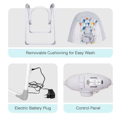 Comforting R for Rabbit automatic baby swing, providing gentle motion and entertainment for peaceful babies. www.usmile.toys