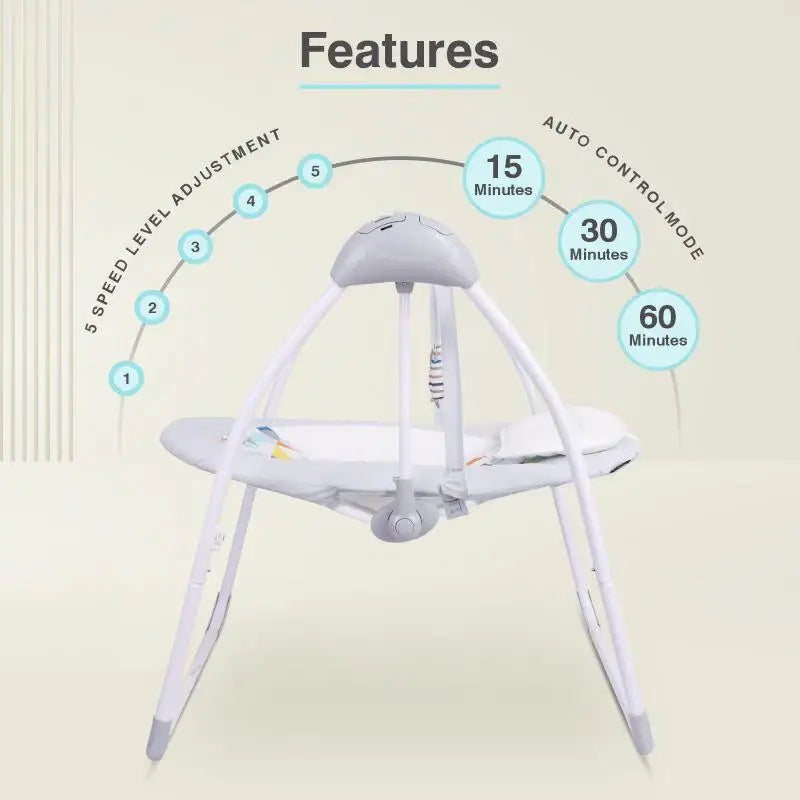 Comforting R for Rabbit automatic baby swing, providing gentle motion and entertainment for peaceful babies. www.usmile.toys