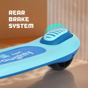 "R for Rabbit Road Runner Hopper 3-wheel Kick Scooter in blue, featuring a foldable design, glowing LED wheels, and a cute 'frog' or 'character' front for engaging fun for kids 3 years and above." www.usmile.toys