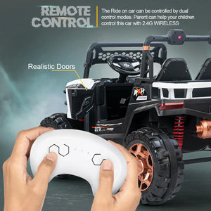 Usmile Toys red rechargeable battery operated jeep for kids, a realistic ride-on toy car with light and music for exciting adventures WWW.USMILE.TOYS