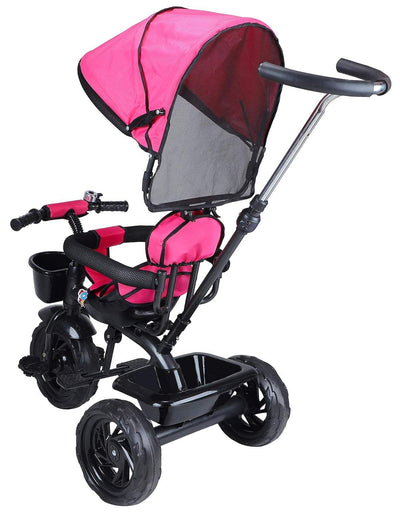 Usmile Toys Toyzoy Maple Pro Max tricycle in blue and black, featuring a protective canopy and durable design for young children. www.usmile.toys