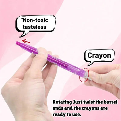 Assorted colors of Himic twist crayons, designed for easy grip and mess-free coloring for children, accompanied by a small sketchbook to encourage artistic expression." www.usmile.toys 