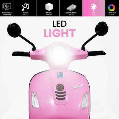Usmile Toys pink Vespa rechargeable electric scooter for girls and boys, 12V ride-on toy with working lights WWW.USMILE.TOYS