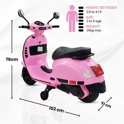 Authentic licensed pink Vespa ride-on scooter for children, 12-volt battery powered with realistic design and training wheels WWW.USMILE.TOYS