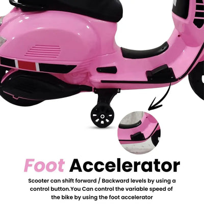 Authentic licensed pink Vespa ride-on scooter for children, 12-volt battery powered with realistic design and training wheels WWW.USMILE.TOYS