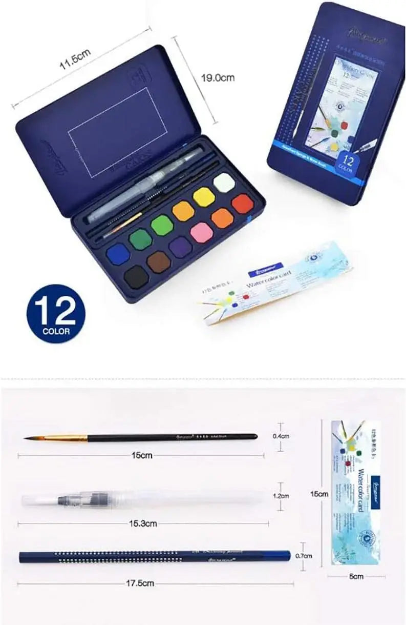 Usmile Toys art supplies: a 'Compulsory Course' 12-color solid watercolor cake set, complete with water brush and sponge, as shown on its packaging." www.usmile.toys