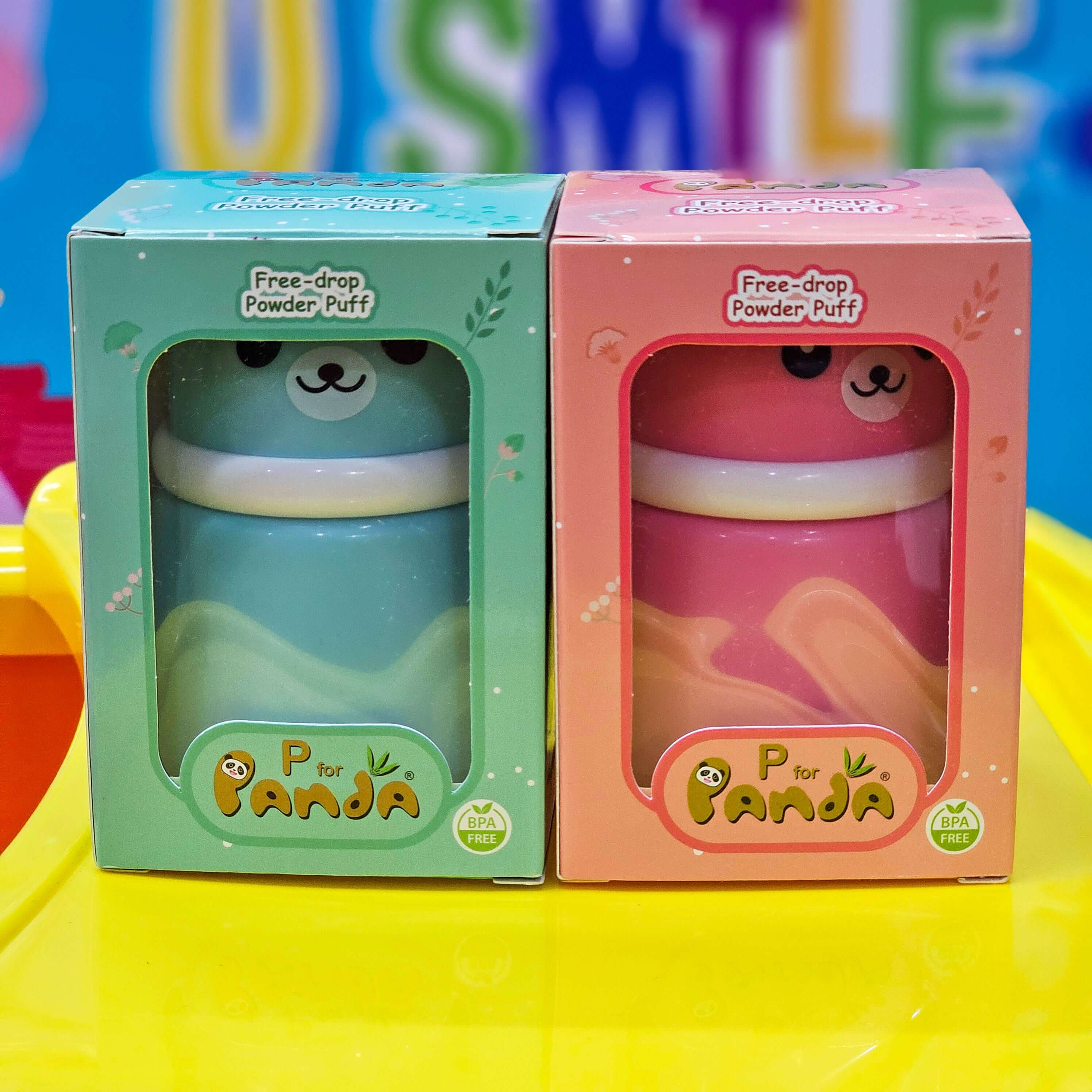 Fun and practical cartoon animal-themed powder puff holder, a hygiene accessory designed for infants and toddlers, featuring a soft applicator, available from Usmile Toys. www.usmile.toys