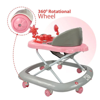 Dash Butterfly Walker from Usmile Toys in green, yellow, and grey, featuring a musical toy tray and adjustable height for babies. www.usmile.toys