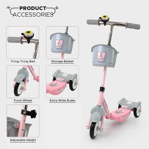 Usmile® brand Noddy scooter for preschool kids, with a removable basket and bell, offering a fun and safe riding experience www.usmile.toys