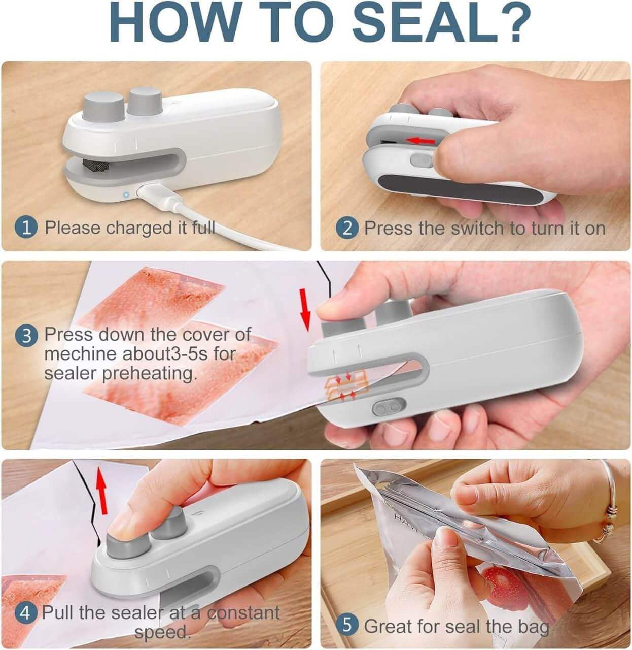USB portable bag sealer for snacks, food storage, and keeping items fresl www.usmile.toys
