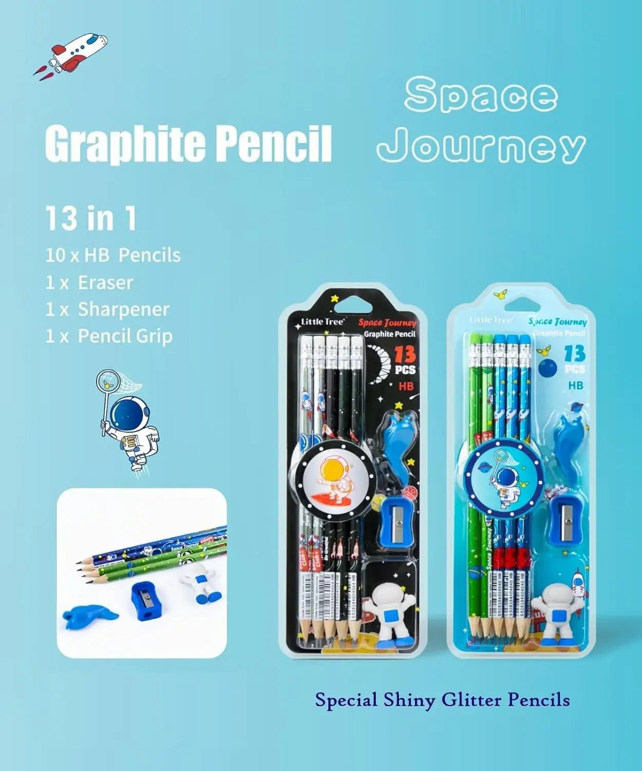 Kids' Space Journey Pencil Kit: Contains 13 graphite pencils with space designs, plus accessories for drawing and writing.
www.usmile.toys