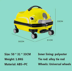 Bright yellow kids ride-on luggage with extendable handle, perfect as a travel suitcase for toddlers and young children. www.usmile.toys