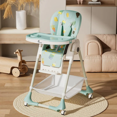 Mint green R For Rabbit Marshmallow baby high chair with fun ice cream pattern, adjustable tray, and footrest, suitable for feeding and play." www.usmile.toys