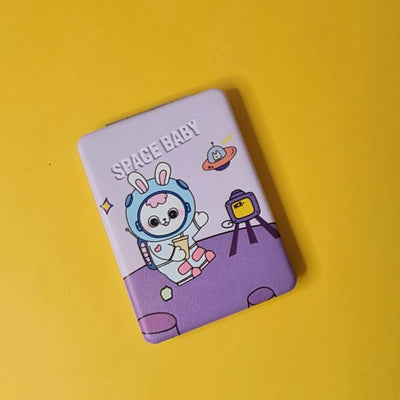 Small rectangular purple case with cartoon character and 'Space Baby' text on a yellow background